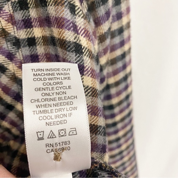 Maurices Purple, Black & Tan Plaid Button Down Flannel Shirt - Picture 9 of 9
